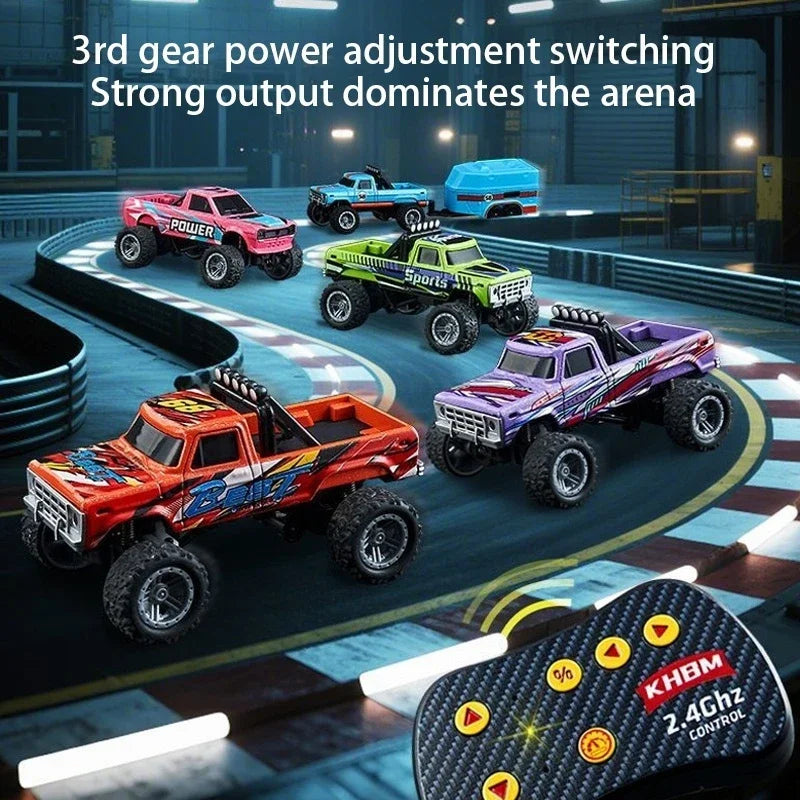 Mini Alloy RC Car 1/64 Scale Remote Control Toy with Lights and Speed Adjustment