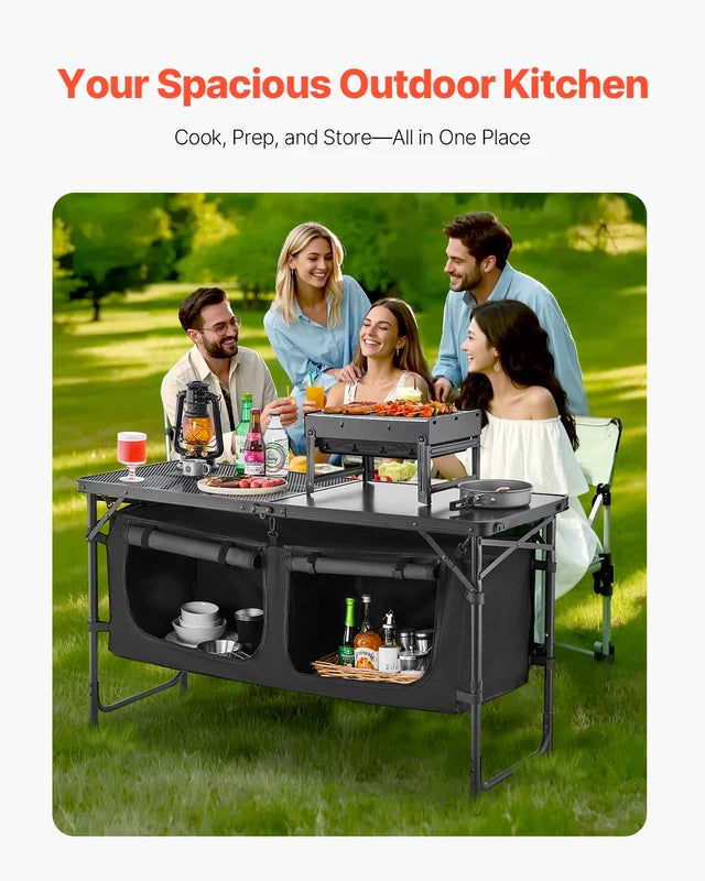 Portable Camping Kitchen Table Aluminum Outdoor Cooking Station for BBQ Picnic RV