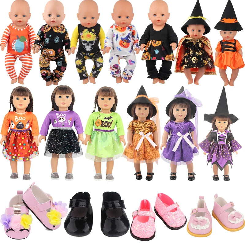 Halloween Doll Clothes Festival Pumpkin Skeleton Costumes for 18 Inch & 43cm Dolls