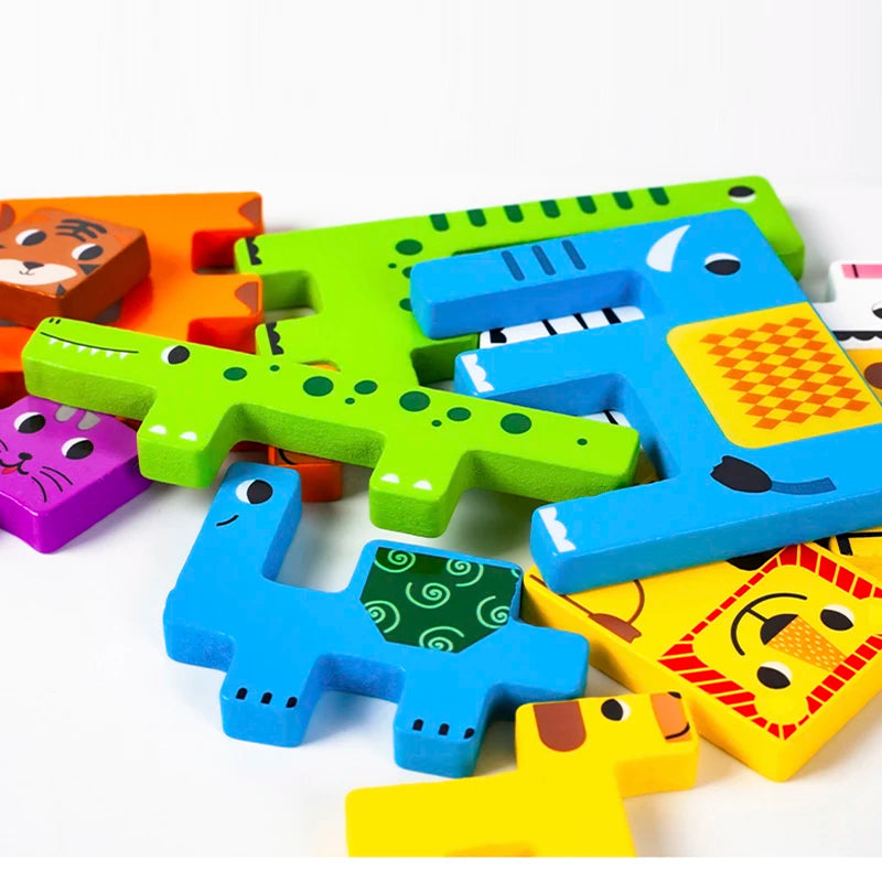 Montessori Animal Characters Wooden Puzzle for Kids - Transportation and Russian Blocks