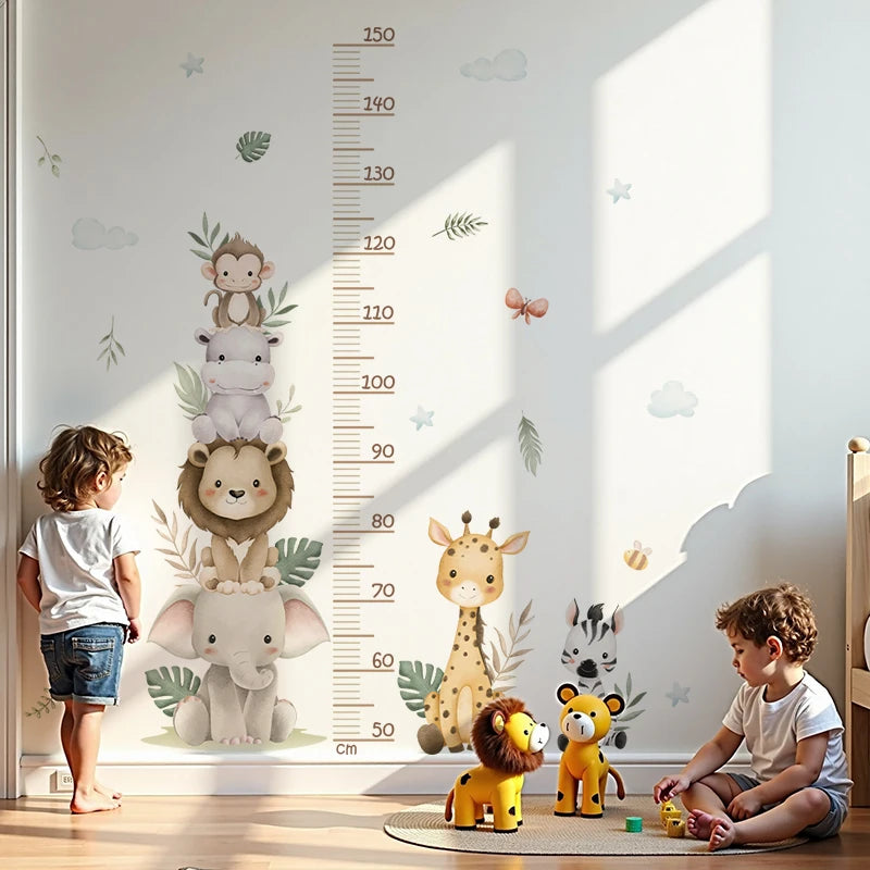 Children's Jungle Safari Growth Chart Sticker Removable Wall Decals for Nursery & Kids Room