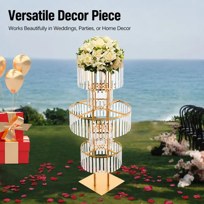 5-Tier Wedding Centerpiece Flower Stand with Acrylic Hanging Vases - Gold/Silver/Red/Light Grey/YELLOW