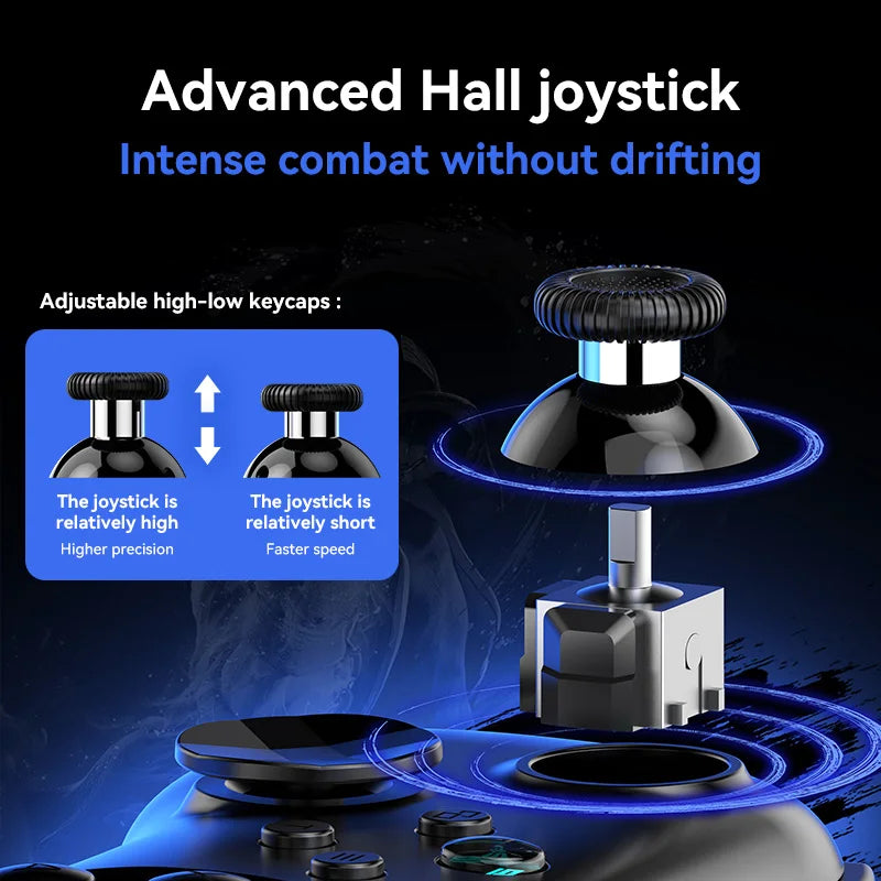 6-Key Fighting Game Controller with Adjustable Height Hall Joystick for PC, Switch, iOS, Android