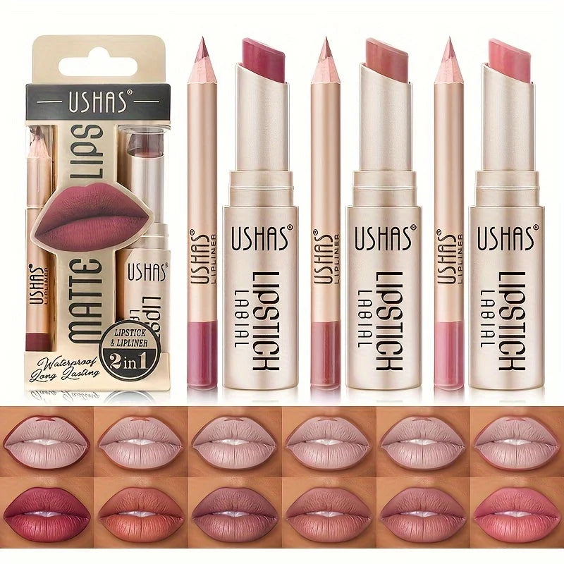 Matte Lipstick Set with Lip Liners – Long-Lasting Waterproof Lip Makeup Kit