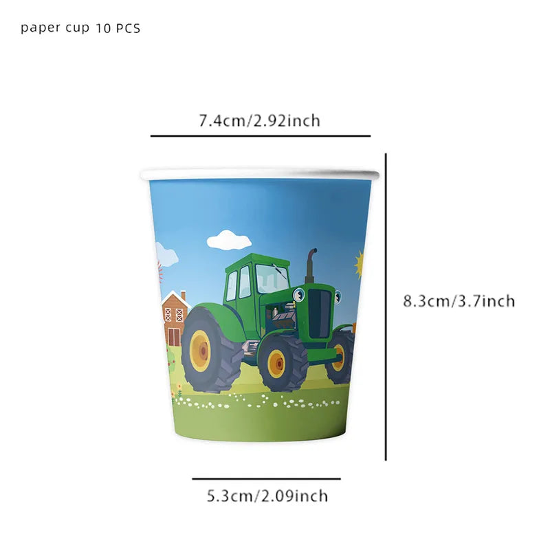 Green Farm Tractor Party Supplies Plate Cup Balloon Set for Kids Birthday Decorations