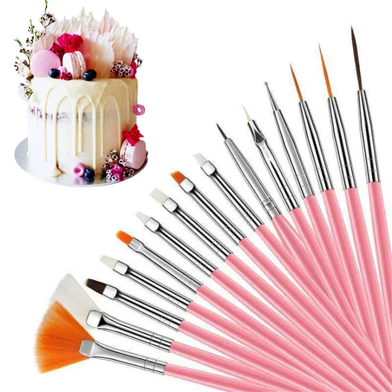 15-Piece Fondant Cake Painting Brushes Set for Decorating Pastry & Baking