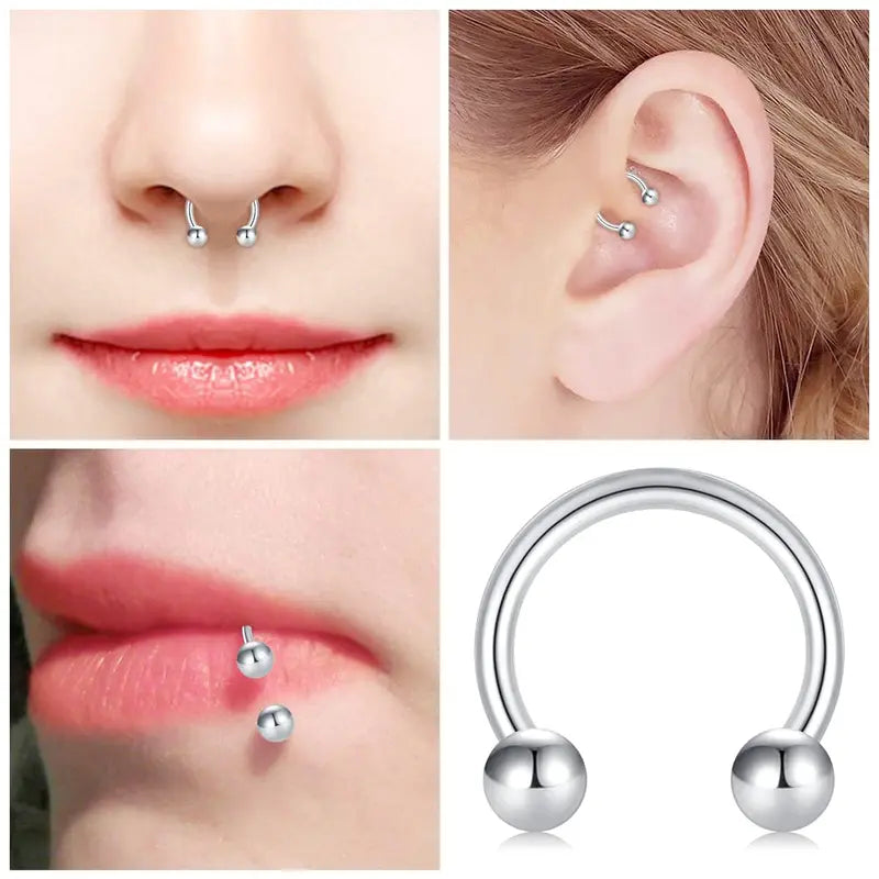 Septum & Cartilage Hoop Piercing Jewelry Set - Stainless Steel Horseshoe Rings