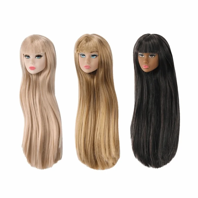 DIY Doll Head with Long Hair for 1/6 Figures, Face Practice Accessory