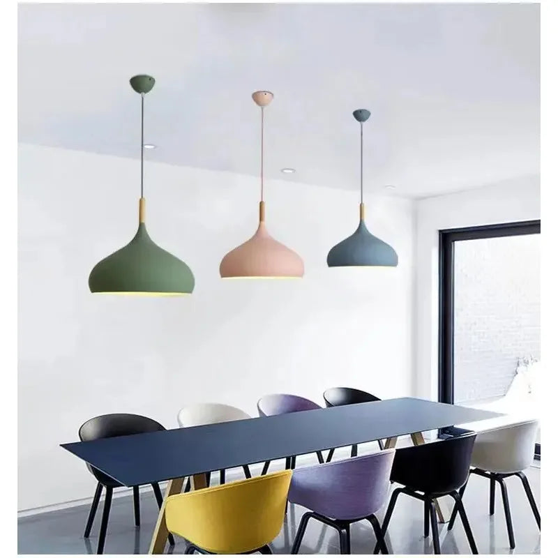 Colored Wooden Pendant Light Fixture for Bedroom & Living Room - LED Aluminum Lamp