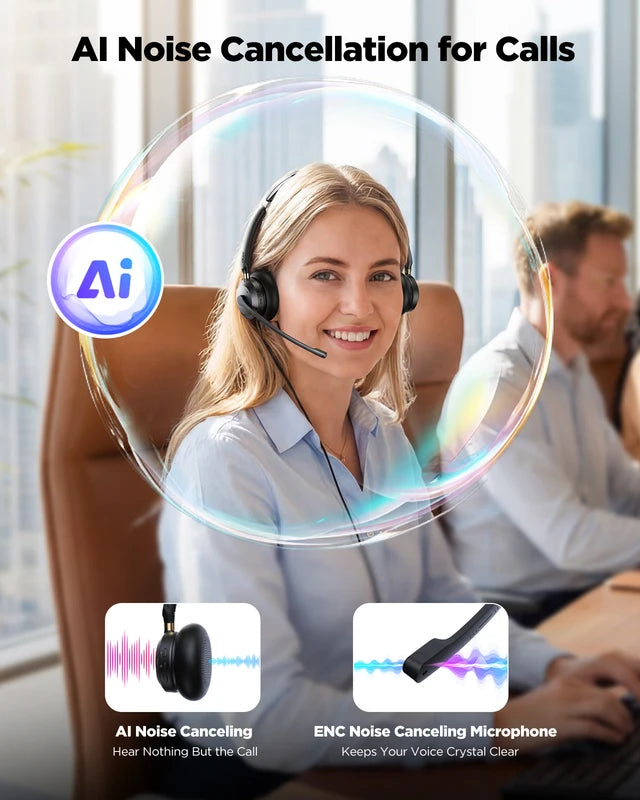 Wireless Headset with Mic for Office & Remote Work Bluetooth & 2.4G