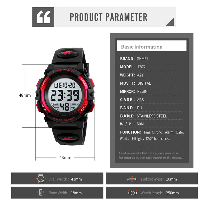 Kids Digital Sport Watch Waterproof LED Children’s Wristwatch - Multiple Colors