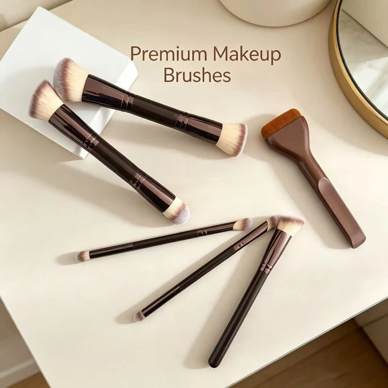 6-Piece Dual-Ended Makeup Brush Set with Soft Dense Bristles - Vegan, Custom Logo