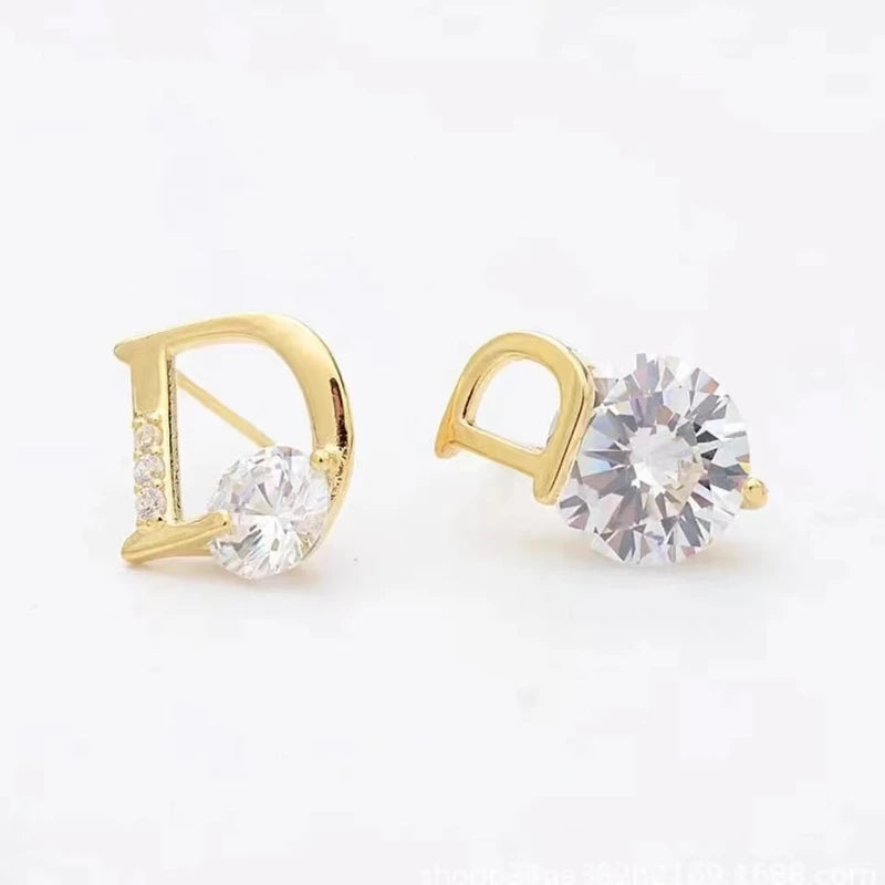 Letter D Earrings for Women Zircon Stud Jewelry Unique Gift