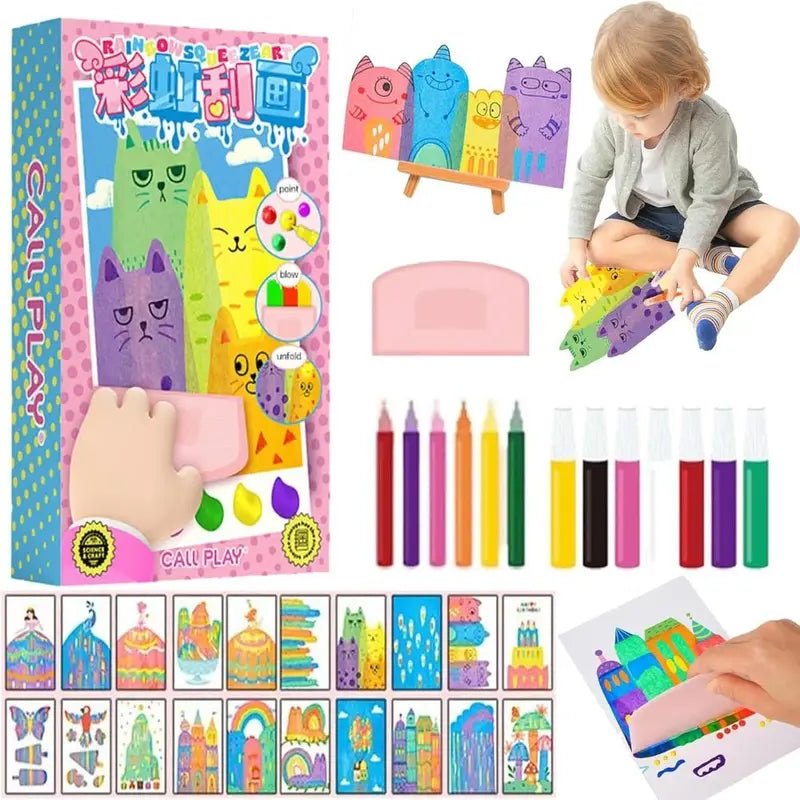 Kids Drawing & Painting Kit with Papers Paints & Squeegee - Animal Pattern DIY Art Set