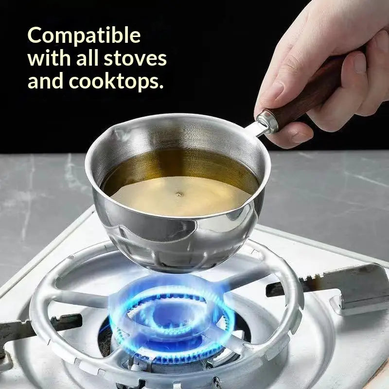 300ML Stainless Steel Cooking Pot with Wooden Handle - Dishwasher Safe, Ideal for Candle Wax Melting & DIY Crafts