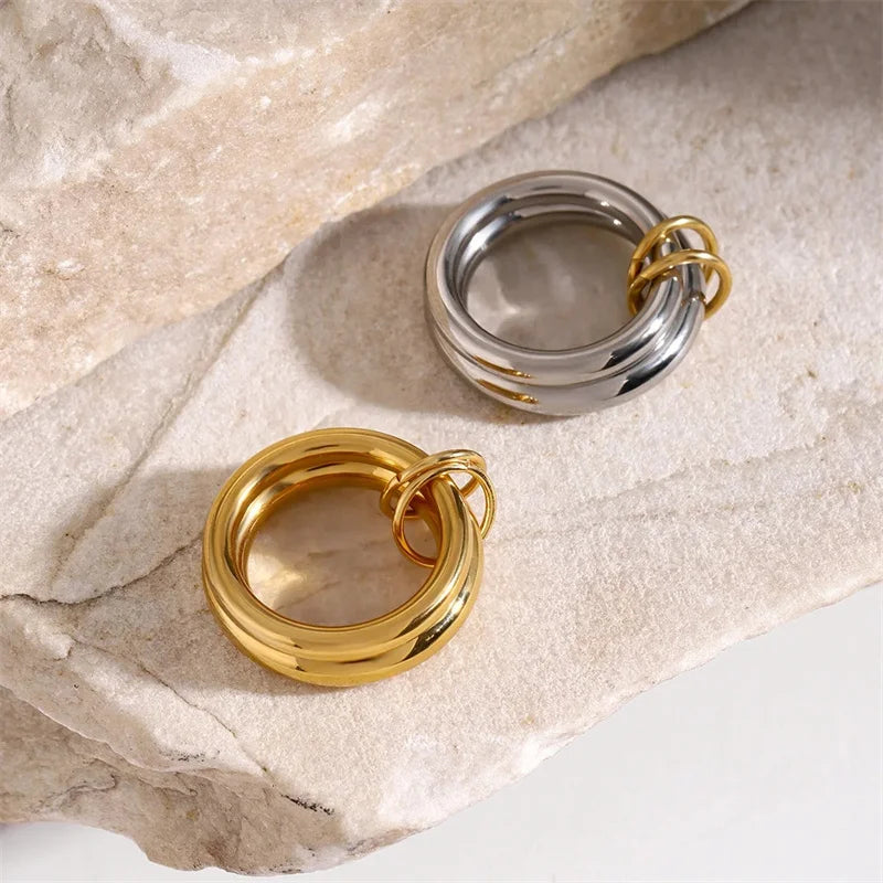 Unique Geometric Stainless Steel Ring for Women - Waterproof Fashion Jewelry