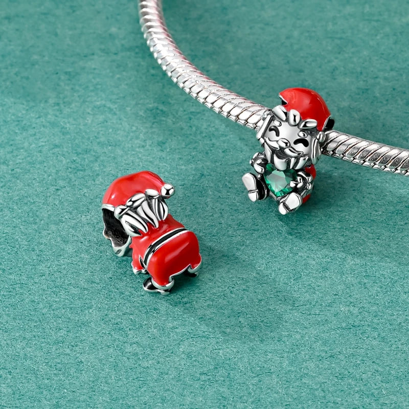 Sterling Silver Santa Claus Charm Bead Christmas House Dangle Pendant Jewelry Making