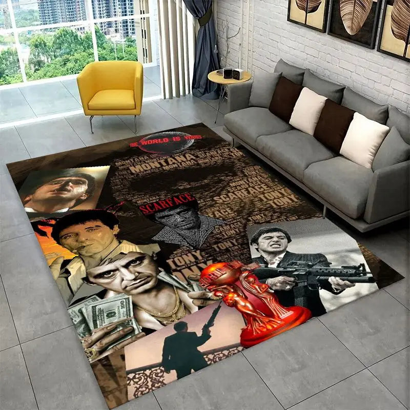 Retro Scarface Movie Carpet Rug for Playroom Bedroom Living Room Home Decor Non-Slip Floor Mat