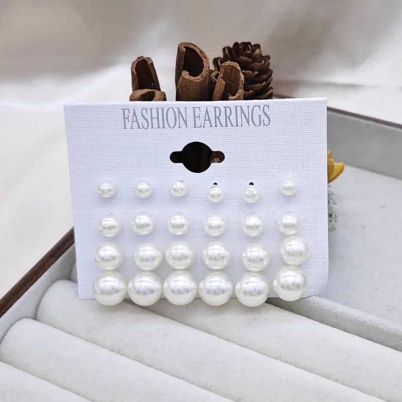 12-Pair Pearl Imitation Women's Earring Set with Classic Jewelry Style
