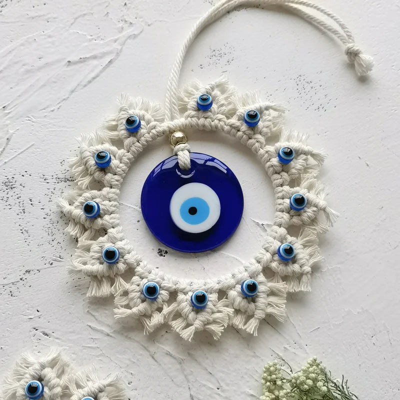 Large Blue Evil Eye Wall Decor - Handcrafted Circle Wall Hanging for Home Safety & Protection
