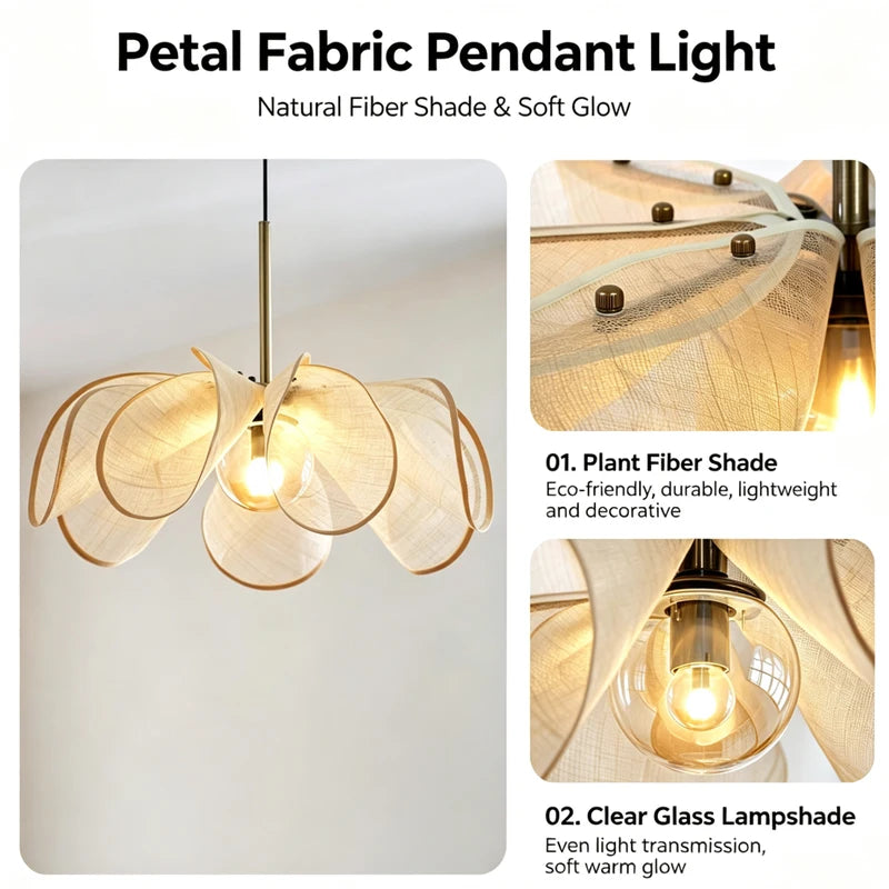 Wabi Sabi Fabric Pendant Light Ceiling Hanging Lamp Modern Chandelier for Living Room Dining Room Kitchen Home Decor