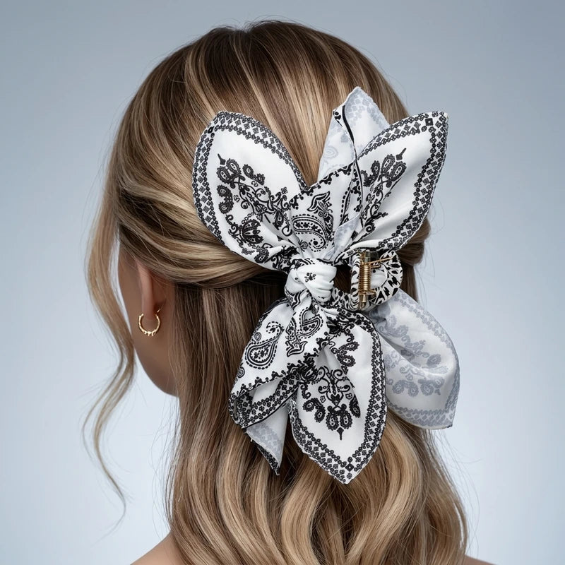 Elegant Women's Bow Hair Clip with Cashew Flower Pattern - High-End Hair Accessory