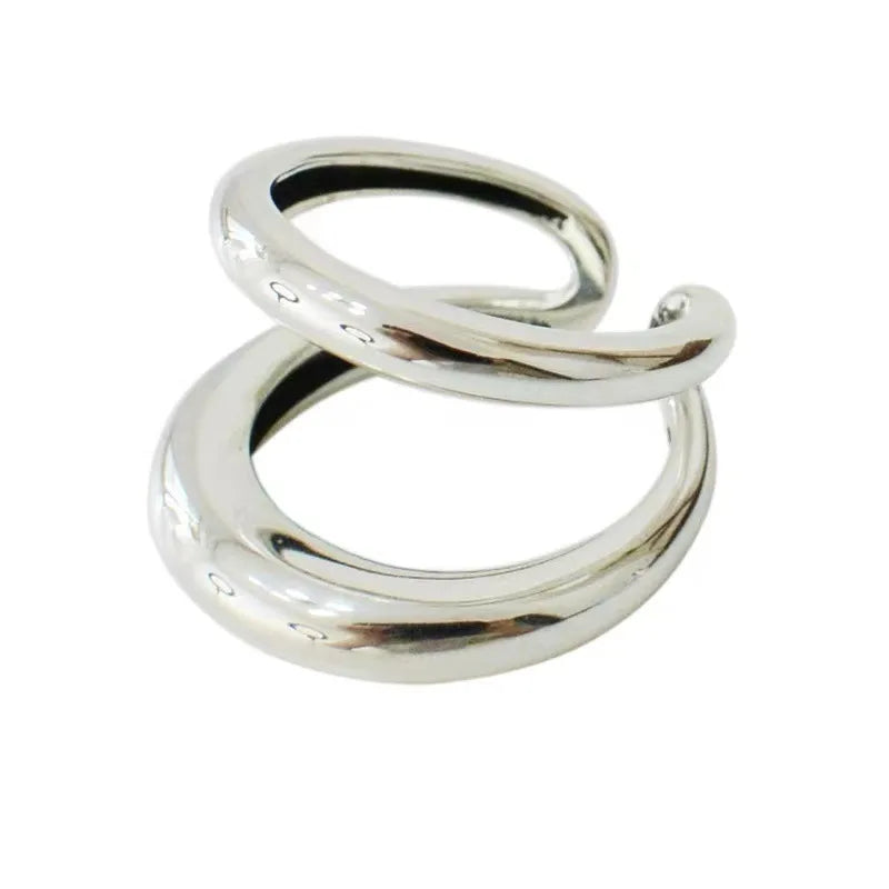 Sterling Silver Geometric Double Line Ring for Women - Adjustable Bohemian Vintage Jewelry