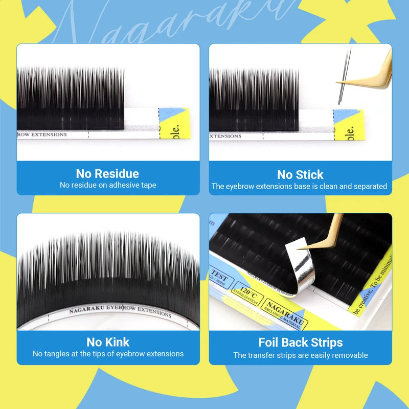 Eyebrow Extensions 16 Lines Straight Curl Soft Natural Look - Multiple Colors & Thicknesses