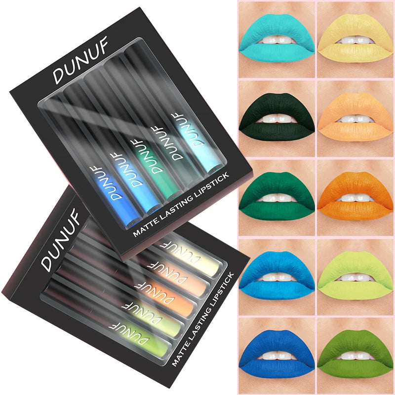 Matte Lipstick Set 5 Colors Waterproof Long-Lasting Lip Gloss & Lip Tint Kit