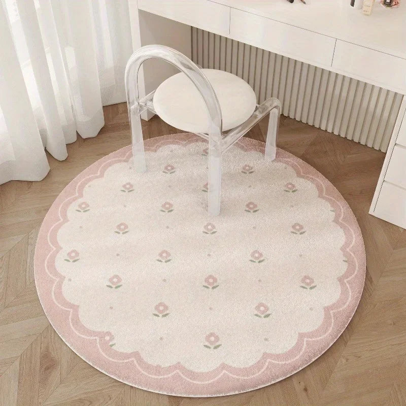 Round Floral Area Rug - Soft Indoor Floor Mat for Living Room & Bedroom