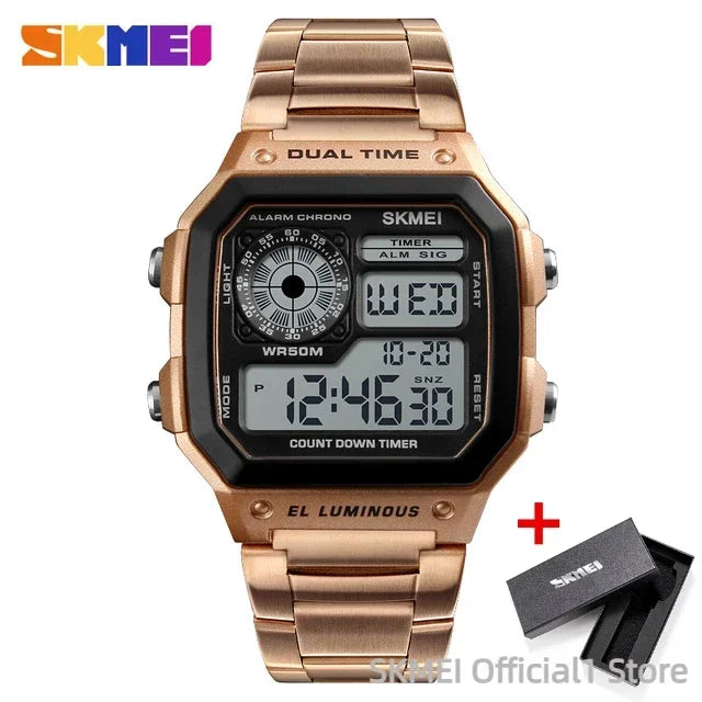 Digital Sports Watch for Men Waterproof Chronograph Stainless Steel
