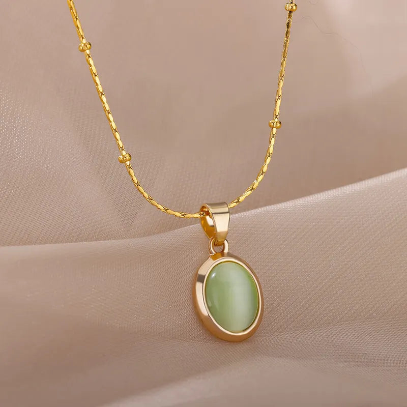 Oval Opal Necklace for Women - Stainless Steel Pendant Jewelry Gift