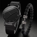 Men's Fashion Quartz Watch with Steel Mesh Band and Bracelet Set - Waterproof