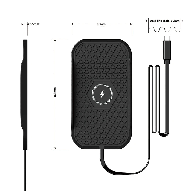 Wireless Car Phone Charger with Anti-Slip Mat for VW, Toyota, Audi - 15W Fast Charging Type C Cable