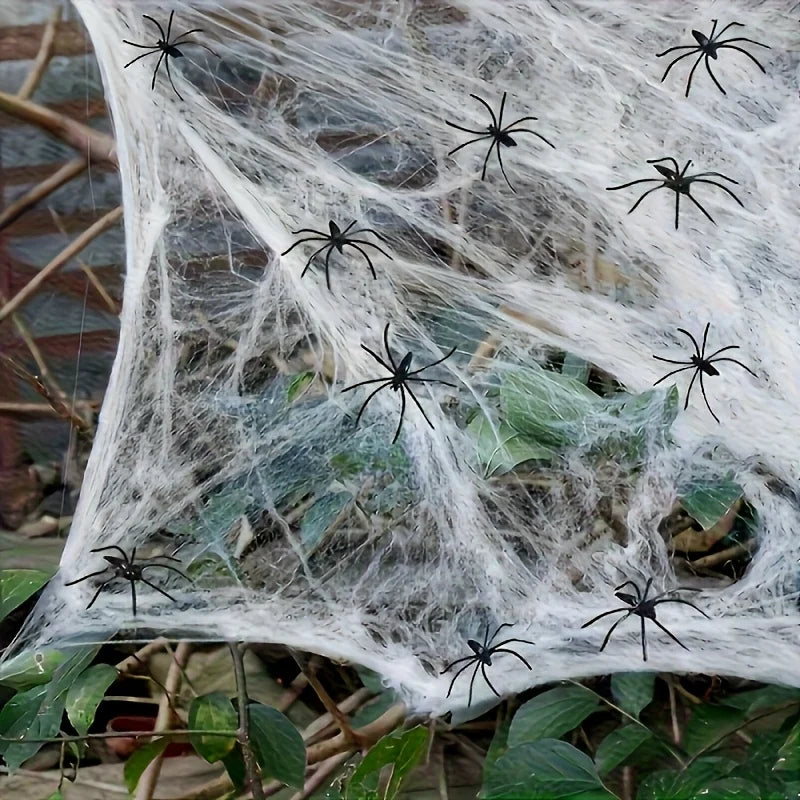 Halloween Artificial Stretchy Spider Web Cobweb with Spiders for Haunted House Decor