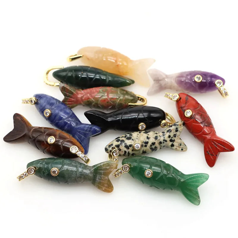 Fish-Shaped Crystal Charms with Zircon for DIY Jewelry Making Natural Stones