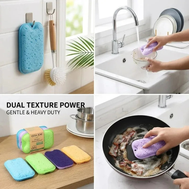 Multi-Purpose Double-Sided Sponge Scouring Pad for Kitchen Cleaning - Absorbent & Durable