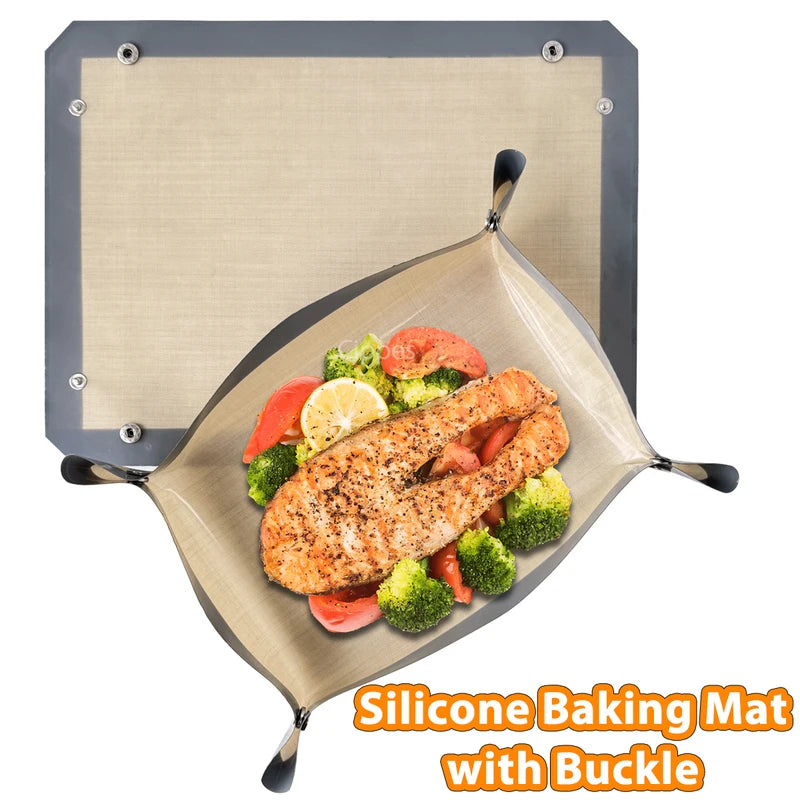 Silicone Baking Mat with Buckle - Reusable Leakproof Oven Liner and Tray, Non-Stick Food Mat