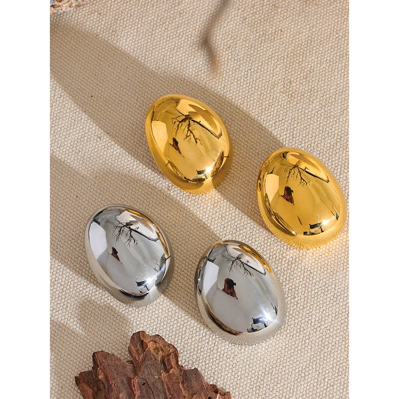 Trendy Irregular Round Stainless Steel Stud Earrings - Simple Statement Jewelry