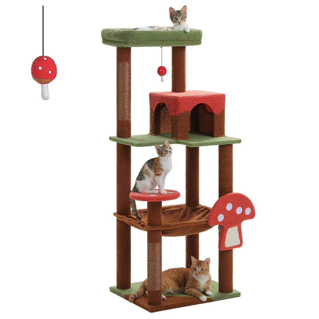 Large Multi-Level Cat Tree Tower with Scratching Posts and Cozy Hammock