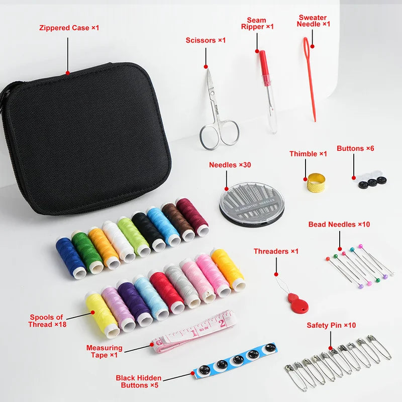 Portable Canvas Sewing Kit - Basic Travel and Emergency Repair Set