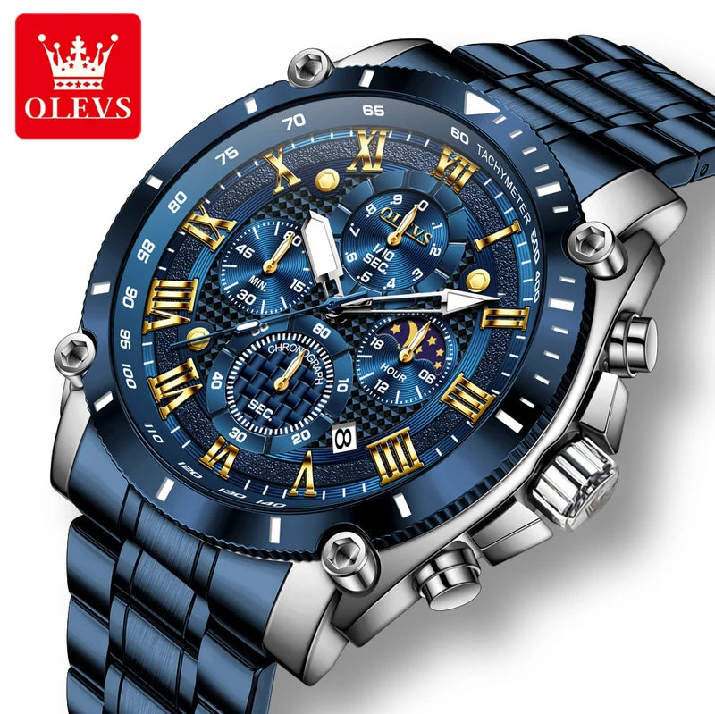 Men's Luxury Sport Watch with Stainless Steel Waterproof Chronograph