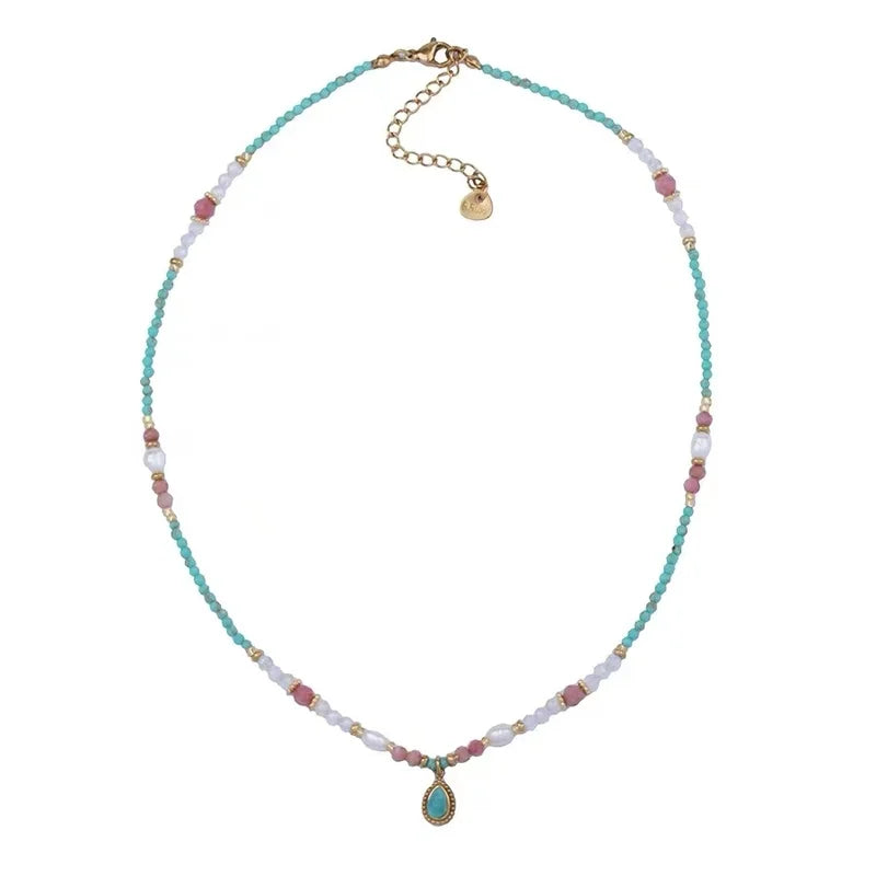 Natural Stone Pearl Bead Necklace with Water Drop Pendant - Women's Romantic Jewelry