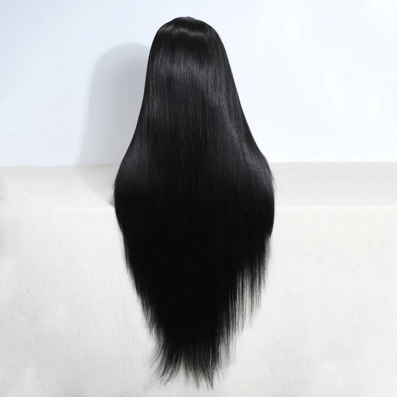 Synthetic Cosplay Wig with Bangs for Women - Long Straight Heat-Resistant Fiber