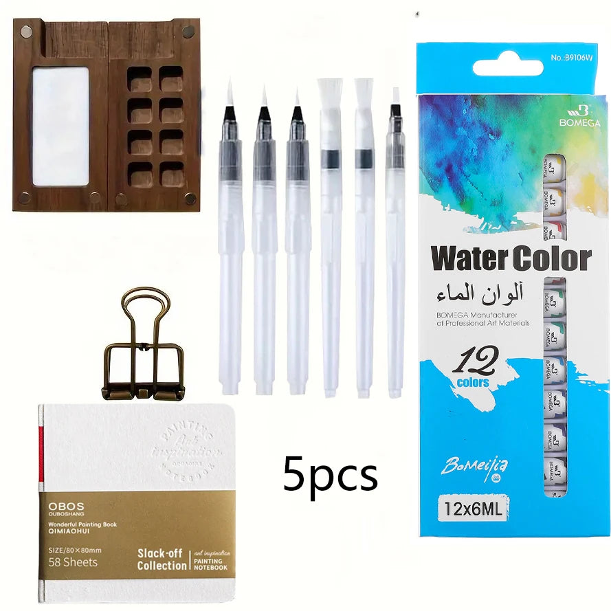 Travel Watercolor Palette Set with Clip - Portable Artist Watercolor Kit for Kids