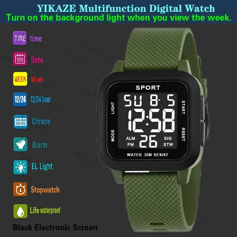 Men's Digital Sports Watch Waterproof Shock-Resistant Running Watch