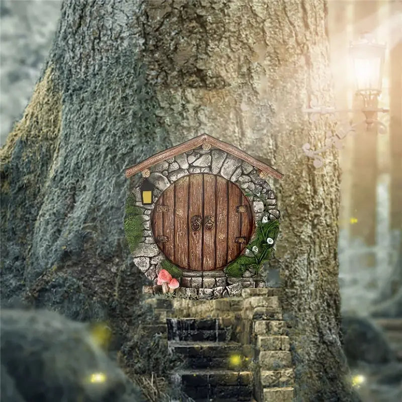 Miniature Fairy Garden Door with Engraved Design - Lawn Ornament & Yard Decor