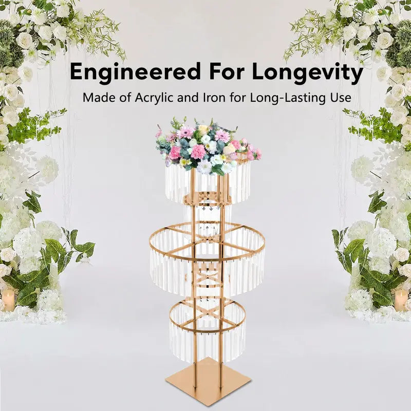 5-Tier Wedding Centerpiece Flower Stand with Acrylic Hanging Vases - Gold/Silver/Red/Light Grey/YELLOW