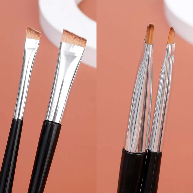 Double-Head Eyebrow & Eyeliner Makeup Brush Set - Angled Flat Head Tools