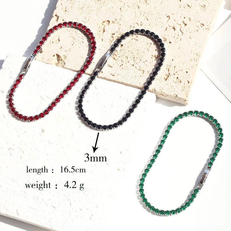 Colorful Crystal Tennis Bracelet for Women Waterproof 3MM CZ Jewelry Wedding Gift